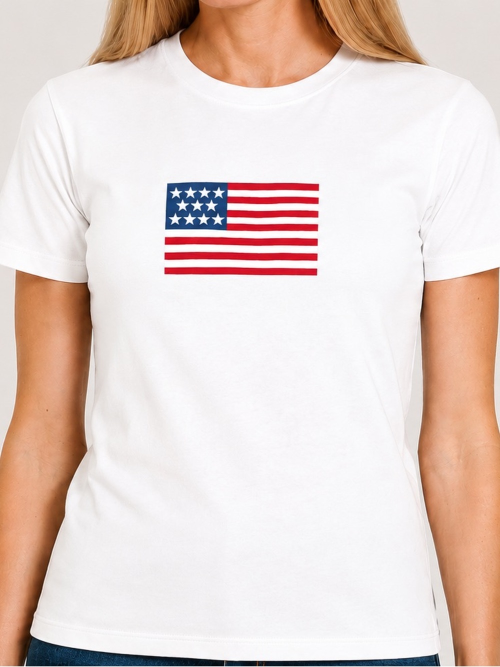 White ZENANA Flag Tee NWOT